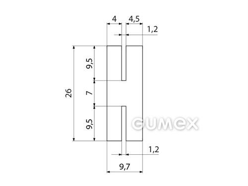 "H" Silikonprofil, 26x9,7/1,2/1,2mm, 60°ShA, -60°C/+180°C, transparent, 